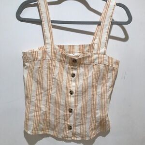 H&M linen blend crop top size S NWT straps yellow stripes